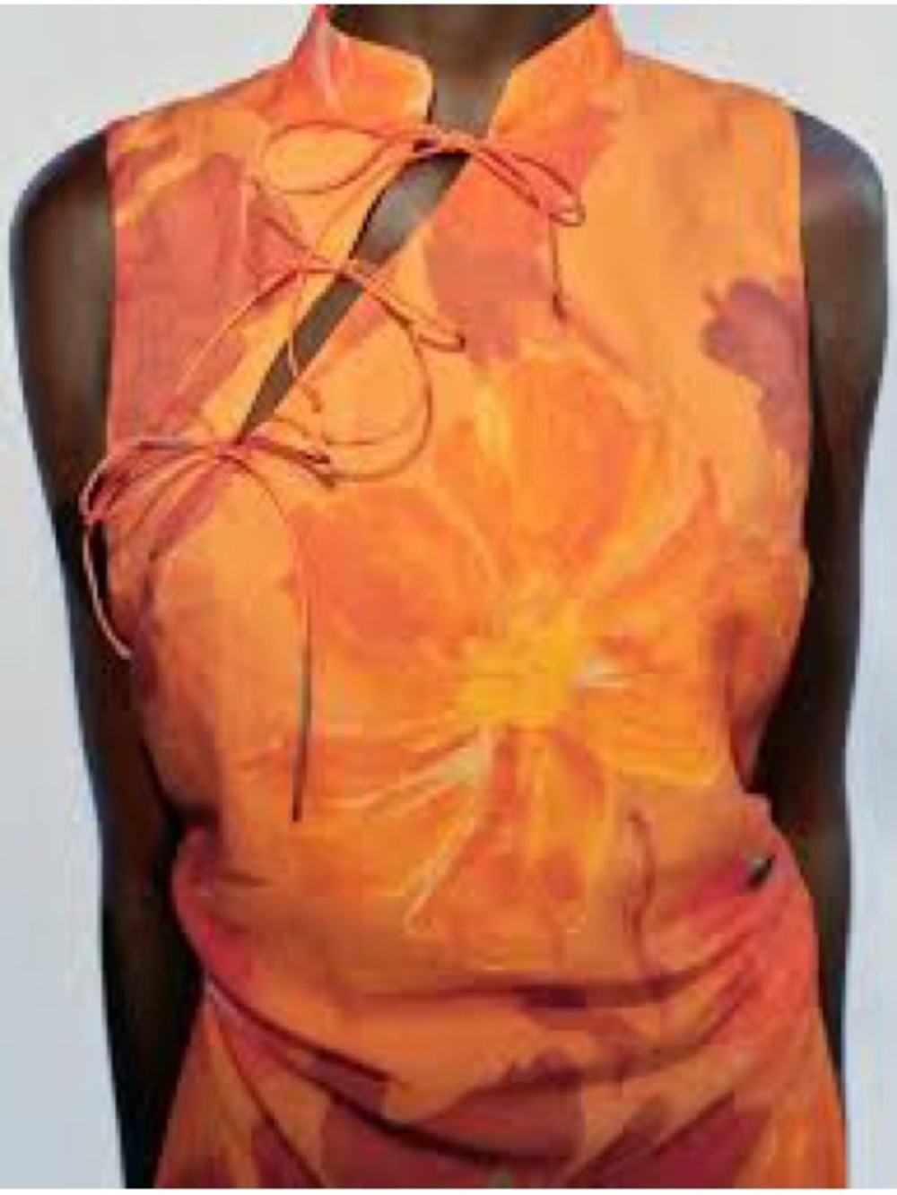 Zara Orange Floral Tie-Front Sleeveless Mandarin Camisole